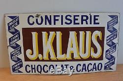 Rare plaque émaillée ancienne Chocolat J. KLAUS