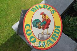 Rare plaque émaillée potence pour la bière du Coq Hardi E. A. S