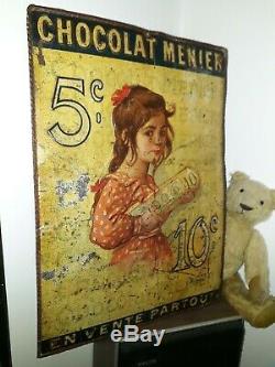 Rare plaque publicitaire tole Chocolat Menier 1898 Roedel antique french sign