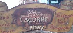 Rare tôle publicitaire enseigne Peinte Cochon Lacorne Plaque Émaillée 98cm