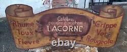 Rare tôle publicitaire enseigne Peinte Cochon Lacorne Plaque Émaillée 98cm