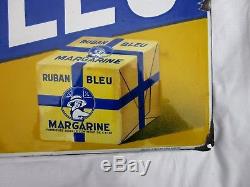 Rarissime plaque émaillée margarine ruban bleu 97x40 cm horizontale