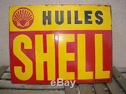 SUPERBE ANCIENNE PLAQUE EMAILLEE HUILES SHELL 2 FACE OIL Porcelain Enamel Sign