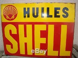 SUPERBE ANCIENNE PLAQUE EMAILLEE HUILES SHELL 2 FACE OIL Porcelain Enamel Sign