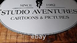 Studio Aventures -Ancienne plaque émaillée Tole- Cartoons & Pictures Années 80