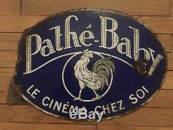 Superbe Plaque Emaillee Ancienne Pathe Baby Double Face 54x37 Introuvable