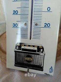 Superbe Plaque Emaillée Ancienne Thermomètre Publicitaire VARTA Pile Batterie