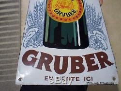Superbe et très rare plaque émaillée bière Gruber Alsace la bouteille