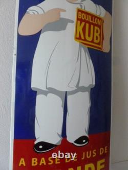 Superbe plaque émaillée bombée 99cm x 29,5 poids 3,8 kgs PUB BOUILLON KUB SYMPA