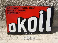 Superbe plaque émaillée OKOIL huile moteur auto garage, années 30/40