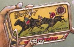 TOLE LITHOGRAPHIEE PUBLICITAIRE Sardines Equitation Chevaux Jockey Derby 1920