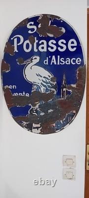 TRES ANCIENNE PLAQUE EMAILLEE POTASSE D'ALSACE DIMENSION 60x45 Cm PREMIÈR MODEL