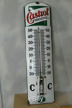 Thermometre castrol bombé vert top état avec sa pastille, Japy, garage, bidon