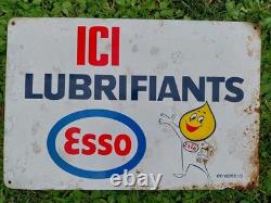 Tole Esso Publicitaire Ancienne Peunte Garage Voiture Annees 60-70 Plaque Email