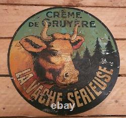 Tôle La Vache Sérieuse, no plaque émaillée ancienne Vache Qui Rit 1920 30 cm