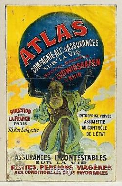 Tôle Lithographiée 1900 ATLAS / Compagnie d'Assurances à Ludwigshafen s/ Rhin