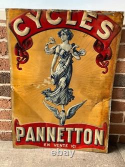 Tôle lithographiée publicitaire CYCLES PANNETTON, NEUHAUS Paris, 1920