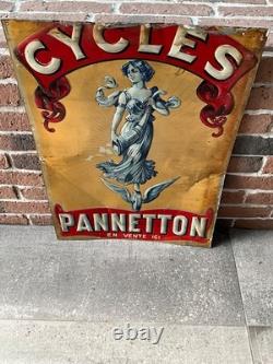 Tôle lithographiée publicitaire CYCLES PANNETTON, NEUHAUS Paris, 1920