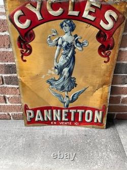 Tôle lithographiée publicitaire CYCLES PANNETTON, NEUHAUS Paris, 1920