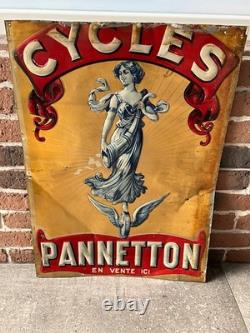 Tôle lithographiée publicitaire CYCLES PANNETTON, NEUHAUS Paris, 1920