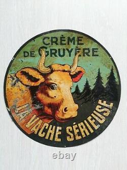 Tôle peinte 1920 La Vache Sérieuse, no plaque émaillée Enamel plate Vache Qui Rit