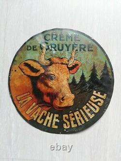 Tôle peinte 1920 La Vache Sérieuse, no plaque émaillée Enamel plate Vache Qui Rit