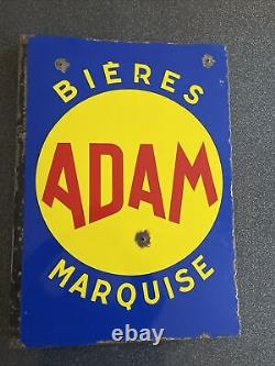 Top Rare Potence Plaque Émaillée Bière Adam Brasserie Marquise Tbe