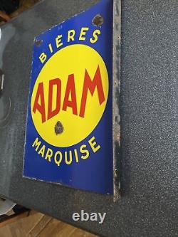 Top Rare Potence Plaque Émaillée Bière Adam Brasserie Marquise Tbe