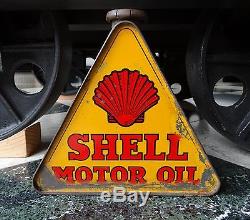 Très beau bidon d'huile triangulaire Shell Motor Oil, bel état, 1930