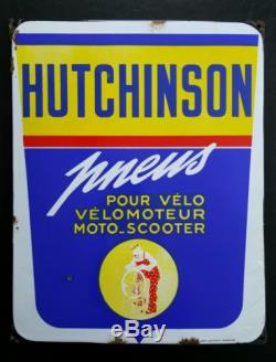 Très belle plaque emaillée ancienne HUTCHINSON grande taille 48 x 37.5