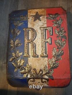 Très Ancienne Enseigne plaque tôle RF République Française mairie Porte Drapeau