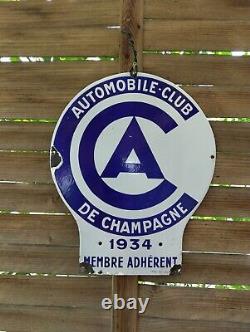 Tres Rare Plaque Émaillée Automobile Club De Champagne 1934