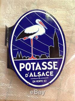 Tres belle Plaque emaillée double face Potasse d Alsace EAS signée Hansi
