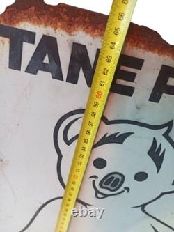 Très grande plaque émaillée ancienne Butagaz vintage métal publicitaire rétro