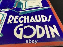 Très rare plaque publicitaire émaillée ancienne réchauds Godin U. R. G. Butagaz