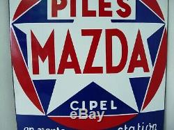 VINTAGE ANCIENNE PLAQUE EMAILLEE PILES MAZDA station service
