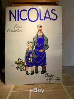 Vins Nicolas Nectar Et Glou Glou Grande Plaque Emaillee Publicitaire
