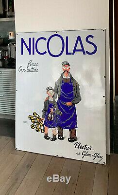 Vins Nicolas Nectar Et Glou Glou Grande Plaque Emaillee Publicitaire