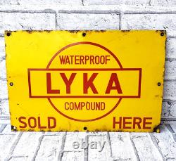 Vintage Collectible LYKA WATERPROOF COMPOUND Antique Porcelaine Email Sign Board
