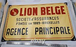 Vintage authentique plaque émaillée ancienne LION BELGE bruxelles agence