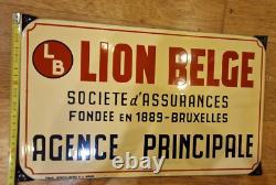 Vintage authentique plaque émaillée ancienne LION BELGE bruxelles agence