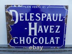 Vintage plaque emaillée en vente ici DELESPAUL HAVEZ CHOCOLAT JAPY Fres Cie