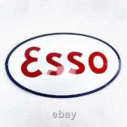 XL Esso Logo Plaque en Email Émaille Bouclier Ovale Émail Signer 50 X 29 CM