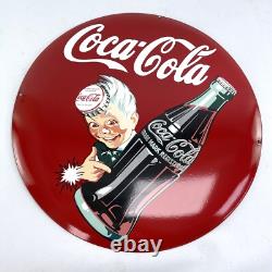 XL Plaque Emaillette Coca Cola Ronde En Métal Émaillé Ø 50 cm