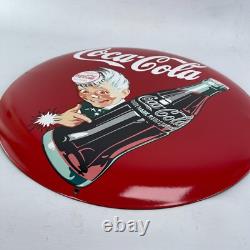 XL Plaque Emaillette Coca Cola Ronde En Métal Émaillé Ø 50 cm