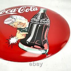 XL Rond Coca Cola Plaque en Email Bombé Émail Signer Ø 50 CM