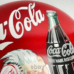 XL Rond Coca Cola Plaque en Email Bombé Émail Signer Ø 50 CM