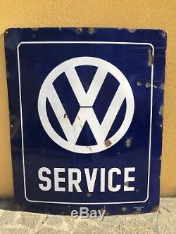 XXL 148x123 cm Plaque émaille Volkswagen Service 1960 Auto Service Garage Ancien