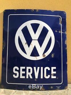 XXL 148x123 cm Plaque émaille Volkswagen Service 1960 Auto Service Garage Ancien